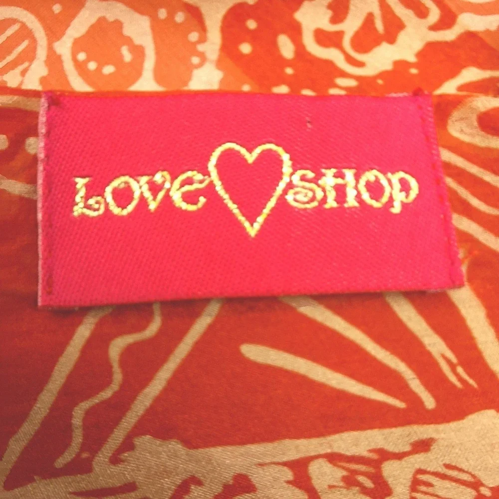 Love Shop‎ Scarf Womens One Size Orange Silk Batik Floral Paisley Fringe Wrap